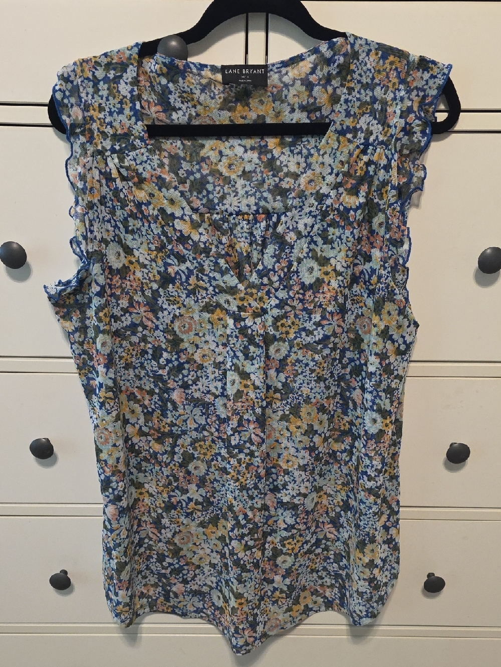 Lane Bryant Blue Floral Ruffle-Sleeve Camisole